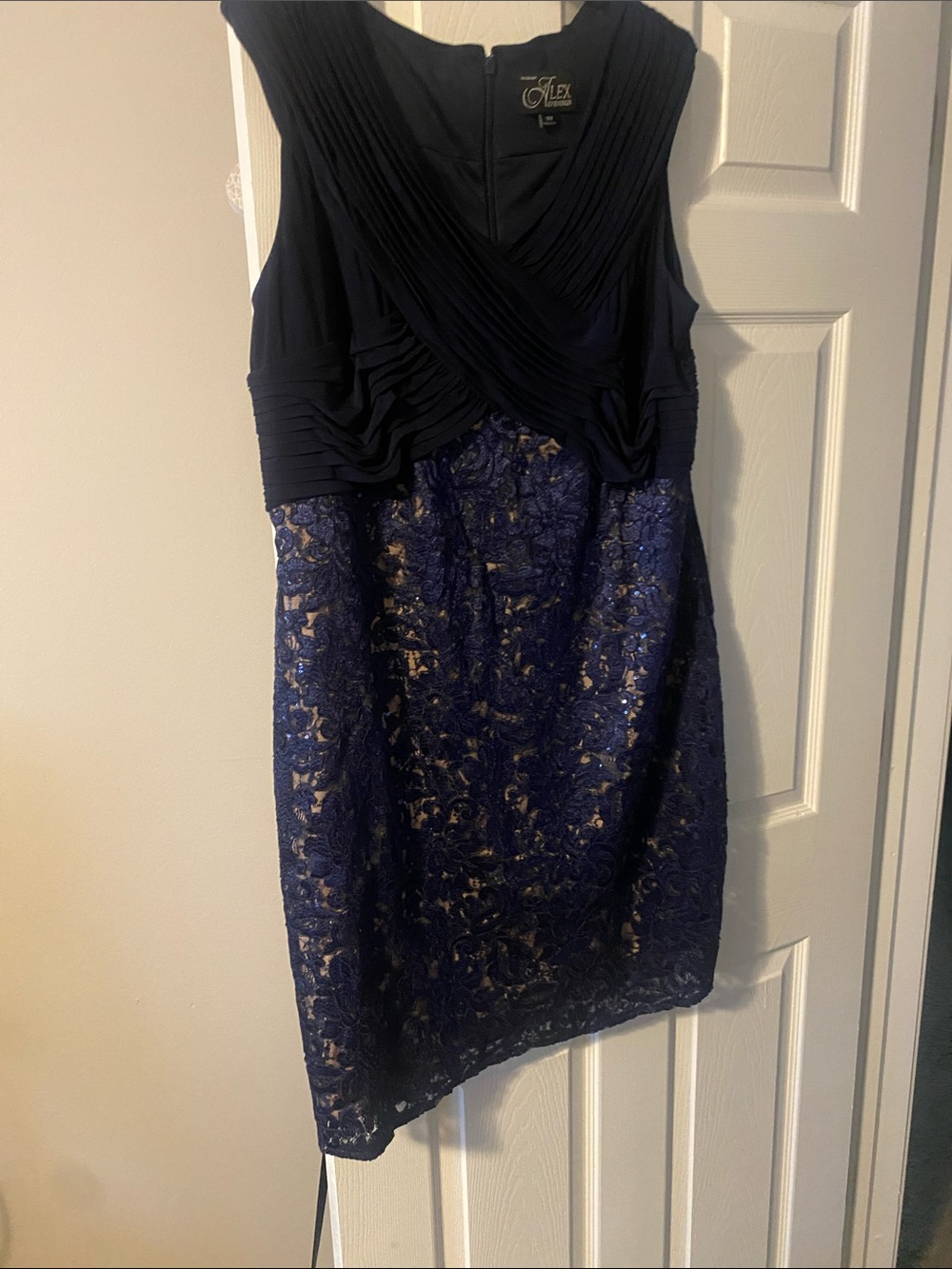 Alex Evenings Navy & Gold Lace Midi Dress